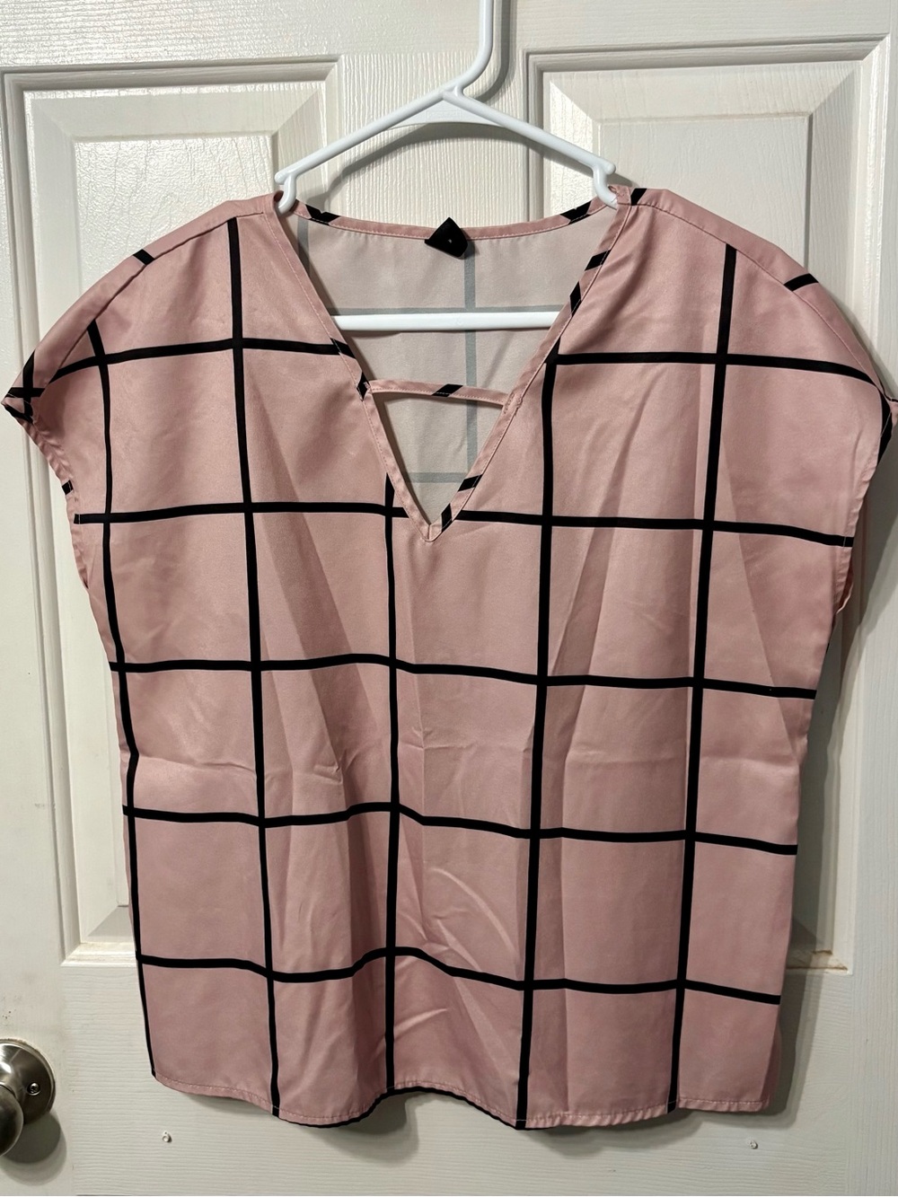 SHEIN Pink & Black Trim V-Neck Top